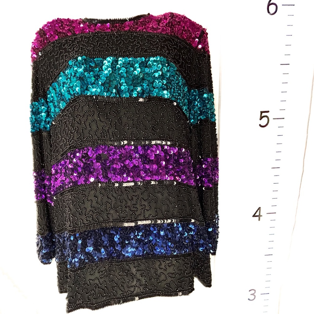 Y2K Vintage Candlelight by Janson's Purple Blue‎ Sequin Beaded Blouse Large
